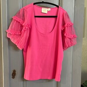 Milly Pink Ruffle Sleeve Top